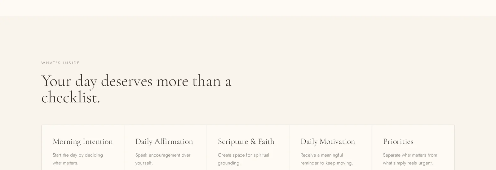 Daily Bloom — What's inside — feature grid